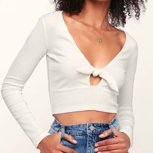 Lulu’s White Ribbed Crop Top